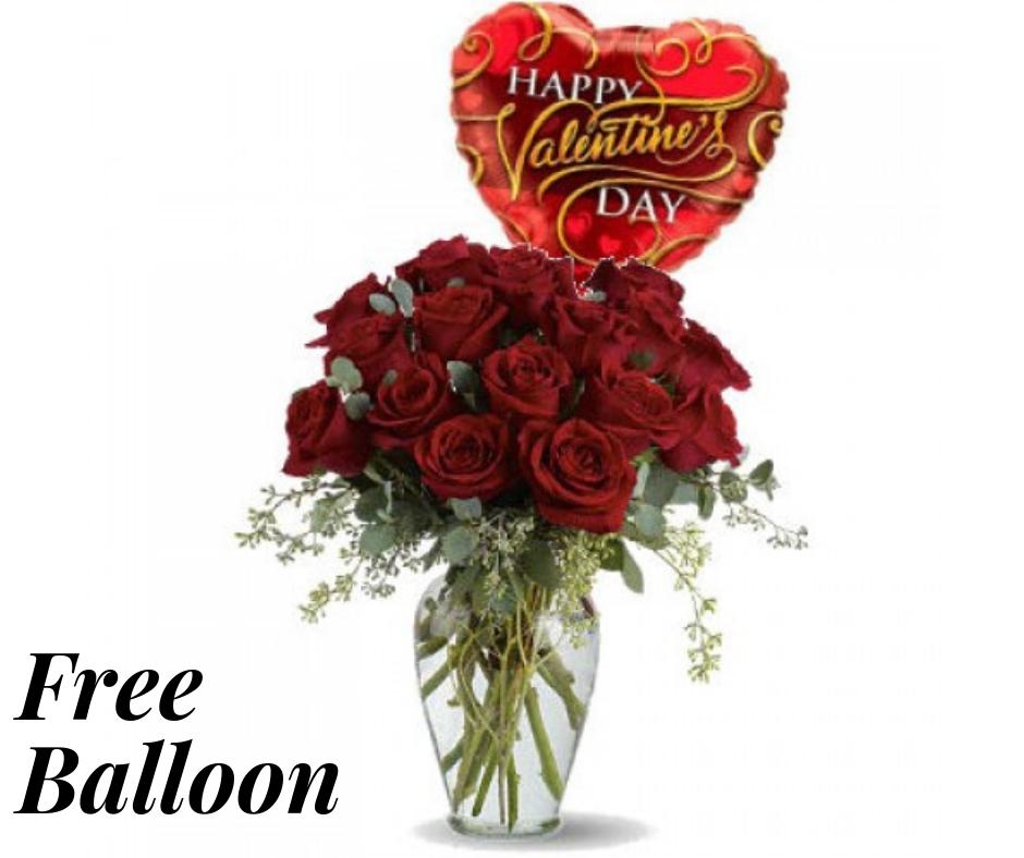 Red Roses Vase with Free Valentine Balloon product1202