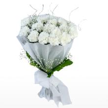 12 White Carnations Bouquet